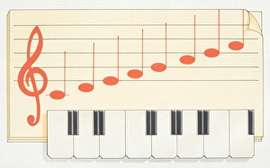 Treble clef and musical notes of a full octave on a stave Treble clef and musical notes of a full octave on a stave
