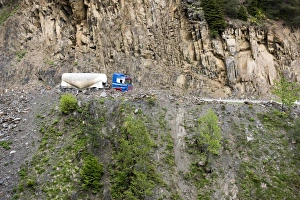 Truck on Road to Mestia of Svaneti region in Georgia Truck on Road to Mestia of Svaneti region in Georgia