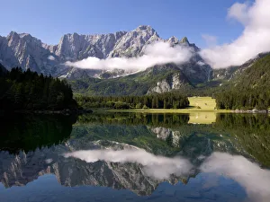 Upper Lake Fusine, Fusine Lakes, Laghi di Fusine lakes, the north face of the Mangart Upper Lake Fusine, Fusine Lakes, Laghi di Fusine lakes, the north face of the Mangart