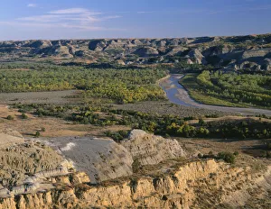 Valley of Little Missouri River and sedimentary hills in North Unit of Theodore Roosevelt Valley of Little Missouri River and sedimentary hills in North Unit of Theodore Roosevelt