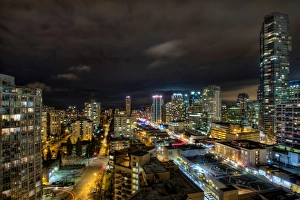 Vancouver BC Canada cityscape with Robson street Vancouver BC Canada cityscape with Robson street