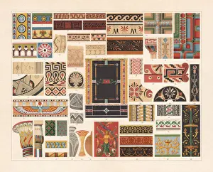 Ancient Greek Pottery Styles Prints: Various patterns of Antiquity, chromolithograph, published in 1897