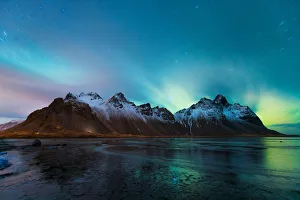 Vesturhorn and the northern lights, Iceland Vesturhorn and the northern lights, Iceland