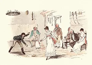 Victorian family at christmas playing game of Turn the Trencher Victorian family at christmas playing game of Turn the Trencher