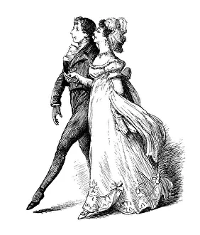 Victorian man leading a lady out to dance Victorian man leading a lady out to dance