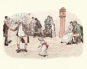 Victorian man playing a game of Blindmans Buff Victorian man playing a game of Blindmans Buff