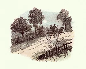 Victorian men driving a cart in the countryside Victorian men driving a cart in the countryside