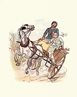 Victorian men driving an out of control horse and cart Victorian men driving an out of control horse and cart