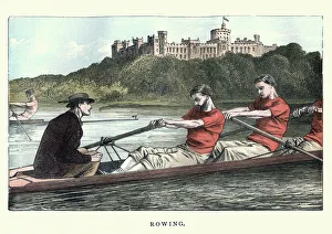 Victorian men rowing on the Thames, 19th Century Victorian men rowing on the Thames, 19th Century