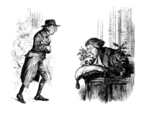 Victorian parson walking to church and preaching a Christmas sermon Victorian parson walking to church and preaching a Christmas sermon