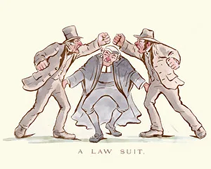 Victorian satirical cartoon - Law Suit as a boxing match Victorian satirical cartoon - Law Suit as a boxing match