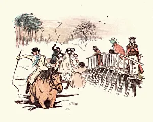 Victorian travellers trying to cross a frozen river Victorian travellers trying to cross a frozen river