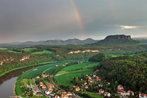 View from the Bastei rock formation, stormy mood, Saxon Switzerland National Park View from the Bastei rock formation, stormy mood, Saxon Switzerland National Park