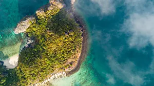 top view of beach near Phi Phi don island with the misty in the morning, Andaman sea top view of beach near Phi Phi don island with the misty in the morning, Andaman sea