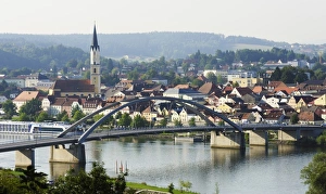 View over the Danube River towards Vilshofen, Parish Church of St View over the Danube River towards Vilshofen, Parish Church of St