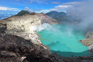 Top view of Kawah Ijen crater lake with dead tree as foreground, Java, Indonesia Top view of Kawah Ijen crater lake with dead tree as foreground, Java, Indonesia