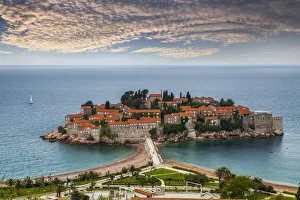 View of Sveti Stefan resort-island, Montenegro View of Sveti Stefan resort-island, Montenegro