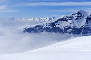 View from Torrenthorn Mountain over the fog shrouded Valais Alps, Leukerbad, Valais View from Torrenthorn Mountain over the fog shrouded Valais Alps, Leukerbad, Valais
