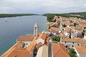 View from the tower of St Marys Cathedral of the historic centre, Rab Town, Rab View from the tower of St Marys Cathedral of the historic centre, Rab Town, Rab