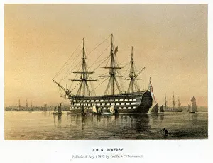 Vintage colour lithograph of HMS Victory Vintage colour lithograph of HMS Victory