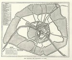 Vintage illustration of Map showing the extension of Paris, France 19th Century Vintage illustration of Map showing the extension of Paris, France 19th Century