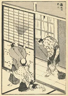Vintage Japanese woodblock print of domestic scene Vintage Japanese woodblock print of domestic scene