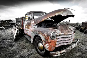 Vintage Old Rusty Truck with hood up-Toned Vintage Old Rusty Truck with hood up-Toned