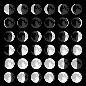 Prints of There are eight phases in the moon. In order they are new Moon, waxing crescent, first quarter, waxing gibbous, full Moon, waning gibbous, third quarter and waning crescent Unveiling the Universe: A Stunning Collection of Astronomy Images: Fine Art Storehouse Print: Lunar Cycle Sequence