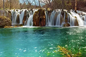Waterfalls and turquoise pond, Plitvice lakes Waterfalls and turquoise pond, Plitvice lakes