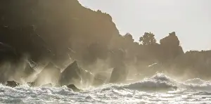 Steep Cliff Line Images Prints: Waves breaking against the cliffs at the Buccaneers Cove