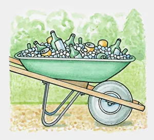 Wheelbarrow filled with ice and drinks in bottles and cans Wheelbarrow filled with ice and drinks in bottles and cans
