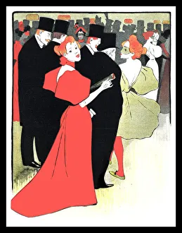 Woman in red dress in ballroom art nouveau 1898 Woman in red dress in ballroom art nouveau 1898