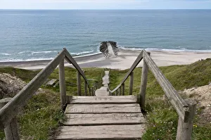 Wooden stairs to the beach on the coast of Bovbjerg, Bovbjerg-Klint, West Jutland Wooden stairs to the beach on the coast of Bovbjerg, Bovbjerg-Klint, West Jutland