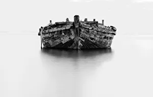 Wreck ship in black and white