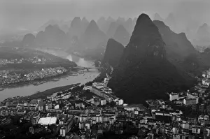 Yangshuo in black and white tone