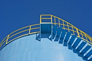 Yellow railings of a blue silo, Viaduct Harbour, Auckland, Auckland Region, New Zealand Yellow railings of a blue silo, Viaduct Harbour, Auckland, Auckland Region, New Zealand