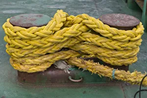 Yellow rope on the ferry to Suouroy, Faroe Islands, Denmark Yellow rope on the ferry to Suouroy, Faroe Islands, Denmark