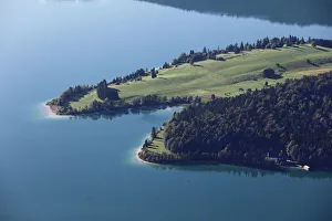 Zwergern peninsula, Lake Walchen, view from Herzogstand mountain, Upper Bavaria, Bavaria Zwergern peninsula, Lake Walchen, view from Herzogstand mountain, Upper Bavaria, Bavaria