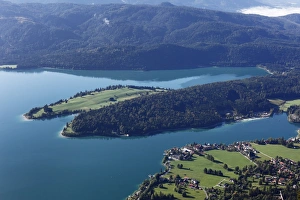 Zwergern peninsula, Lake Walchen and the town of Walchensee Zwergern peninsula, Lake Walchen and the town of Walchensee