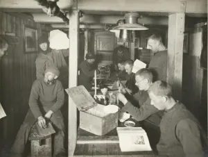 Trans-Antarctic Expedition Prints: A morning in The Ritz, midwinter 1915 Print