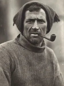 Trans-Antarctic Expedition Prints: Print of Tom Crean smoking a pipe
