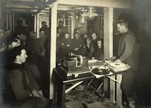 Trans-Antarctic Expedition Prints: A weekly gramophone evening in the Ritz, Sunday evening Print