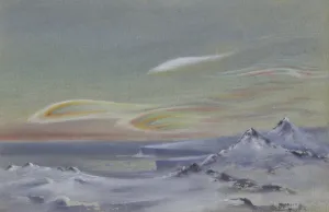 Iridescent clouds, looking north from the Ramp on Cape Evans, 9 August 1911 Iridescent clouds, looking north from the Ramp on Cape Evans, 9 August 1911