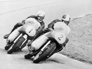 Assen, Holland: Britain Mike Hailwood (N0. 1), worlds motor cycling champion, riding