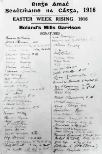 Easter Rising Ireland - 1916 Signatures of members of Bolands Mill Garrison commanded Easter Rising Ireland - 1916 Signatures of members of Bolands Mill Garrison commanded