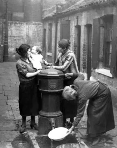 Prints of Water Pump, Twine Court, Limehouse, East End of London 1933 Slums Prints: Water Pump Print, Twine Court, Limehouse 1933