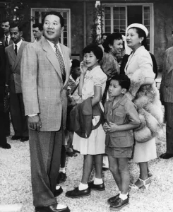 His Majesty Bao Dai, the Emperor of Vietnam, meets his wife and two of his children His Majesty Bao Dai, the Emperor of Vietnam, meets his wife and two of his children