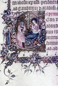 Nativity, Joseph with musical angels. English Illumination in 13th and 14th Cent Nativity, Joseph with musical angels. English Illumination in 13th and 14th Cent