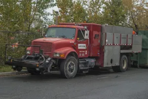 An old International 4 wheeled rigid lorry in use with the fire protection service An old International 4 wheeled rigid lorry in use with the fire protection service