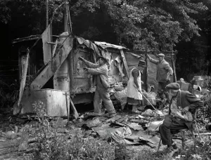 An old man watches on as a shack in Kingsdown is demolished. 1936 An old man watches on as a shack in Kingsdown is demolished. 1936